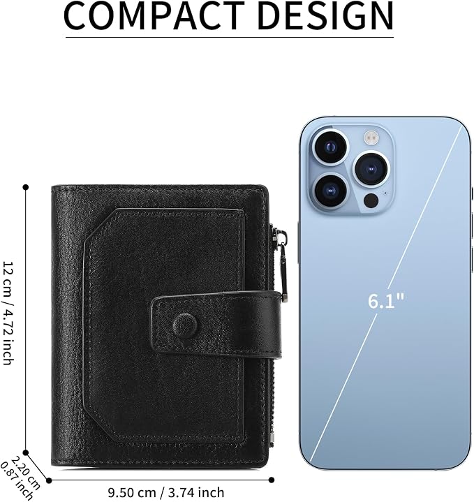GAEKEAO Genuine Leather Wallets for Men with Zipper, RFID Blocking Mens Wallet with Coin Pouch, Bifold Wallet with 2 ID Windows in Gift Box, Billeteras de Hombres