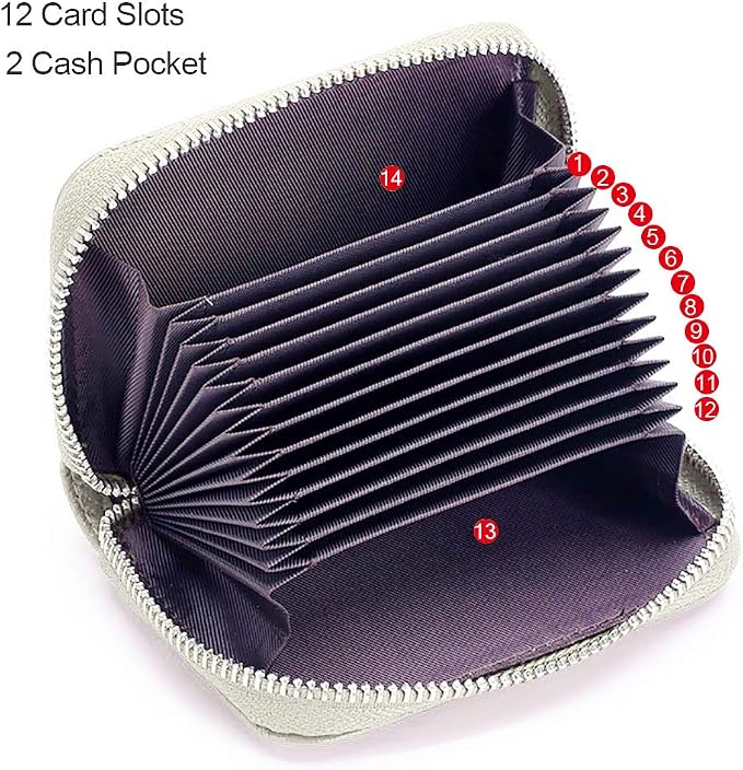 RFID Credit Card Holder Genuine Leather Credit Card Wallet with Zipper | RFID