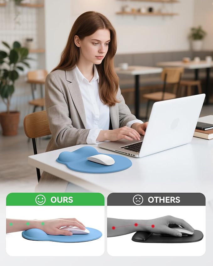 Mouse Pad with Wrist Rest for Desktop Large Ergonomic Mouse Mat(Denim Blue) | 10.6''L x 9''W Size, Gel Wrist Support, Non-slip Base, Washable Surface, Laptop Mousepad