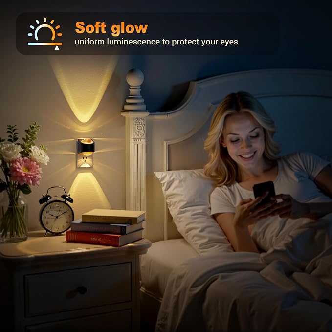 JandCase Night Lights Plug into Wall, 3000K Warm White Projector Night Light, Dusk to Dawn Sensor Night Light Plug in, Dimmable Night Light with Brightness Memory for Bedroom Hallway Stair Nursery
