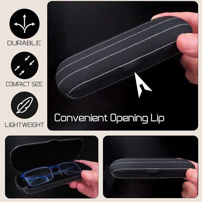 MyEyeglassCase Men Small Glasses case - Eyeglasses Hard Shell Holder Pouch & Cloth-Reading Slim & Narrow Case Heavy Duty