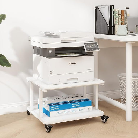 Natwind 2 Tier Laser Printer Stand,24''x20''x15'' Large Printer Table Copier Stand Under Desk,Heavy Duty Rolling Cart with Paper Storage Shelf,Printer Holder on Wheels for Home Office (White)