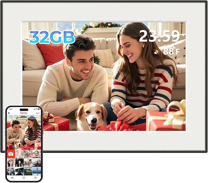 32GB WiFi Digital Picture Frame, 10.1 Inch Frameo Photo Frame,1280x800 HD IPS Touch Screen, Auto-Rotate, Share Photos/Videos Instantly via Frameo App from Anywhere, Wall Mountable.