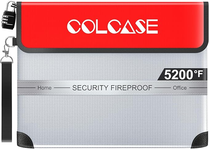 COLCASE Fireproof Document Bag 5200℉ Heat Insulated Waterproof Fireproof | Silicone Coated Fiberglass Fireproof Bag wih Lock 15x11 inches Zipper Bag Silver