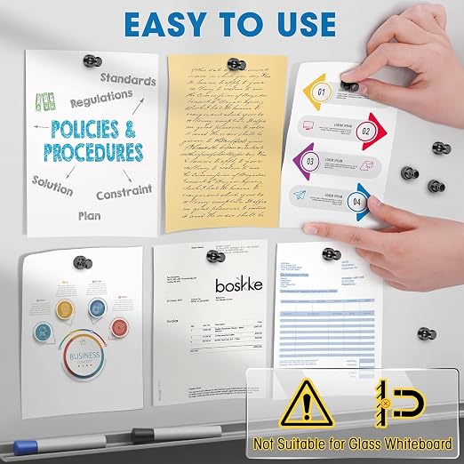 60 Pack Magnets for Whiteboard, Black Magnetic Push Pins | Whiteboard Magnets, Fridge Magnets, Small and Strong Push Pin Magnet, Sticky Note Holder for Office, School, Refrigerator