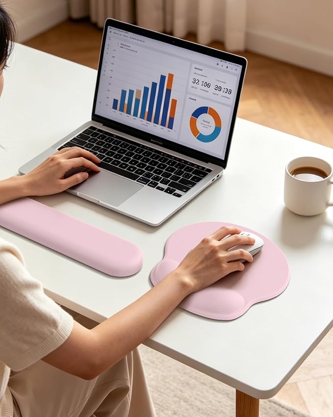 Laborio Ergonomic Mouse Pad with Wrist Rest for Desktop(2 Pack, Light Pink) | Non-slip Base, Gel Wrist Support, Mouse Pads+wrist Rest Set, 10.6''l X 9''w Large Size