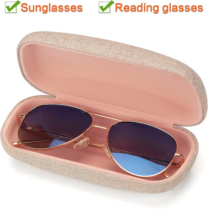 Vemiss Hard Shell Sunglasses Case, Large Linen Fabric Protective Glasses Case for Men Women