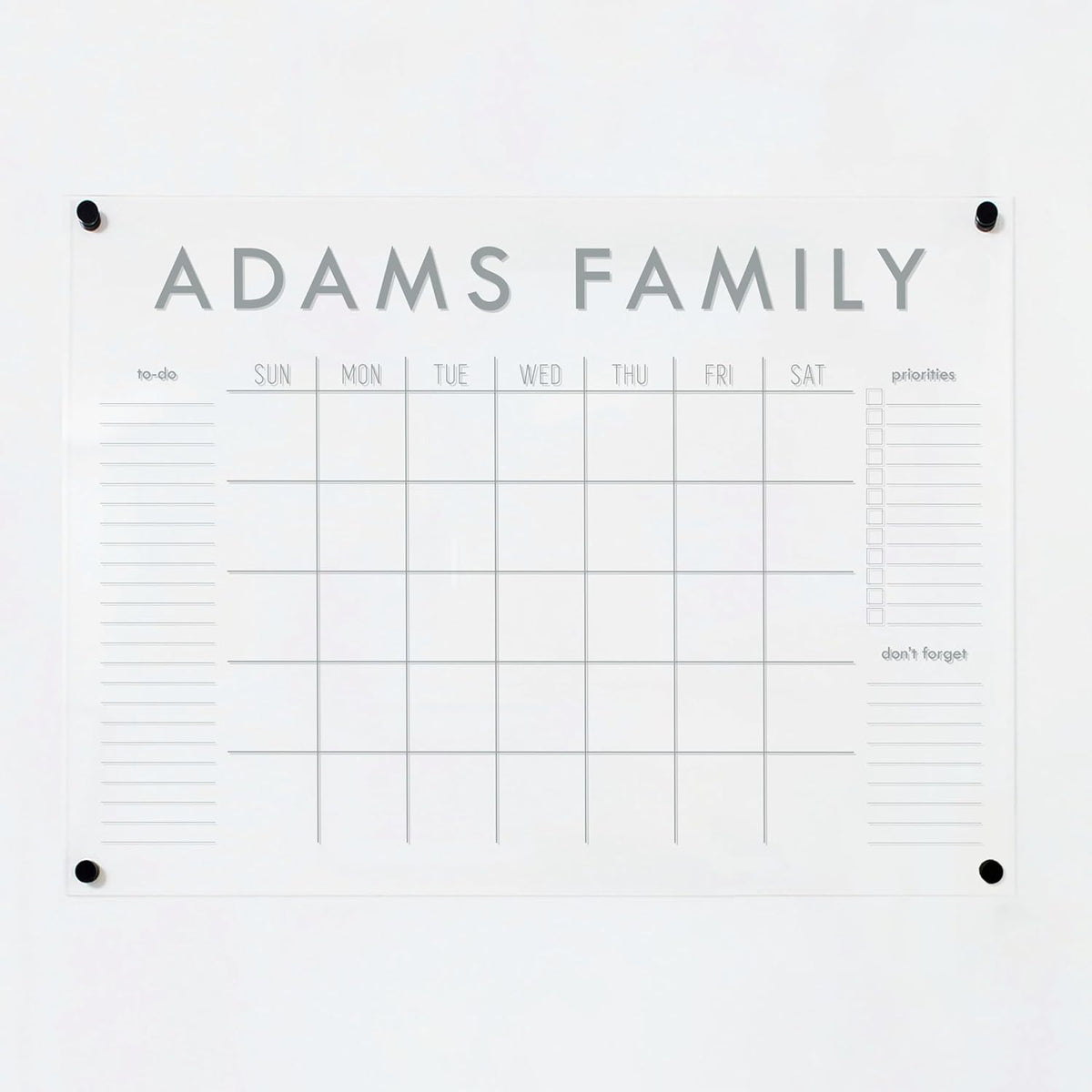 Personalized Clear Acrylic Calendar for Wall, Calendar Whiteboard for Wall, Dry Erase Wall Calendar, Wall Calendar Organizer System for Home (Block, Grey, 31"W x 23"H)