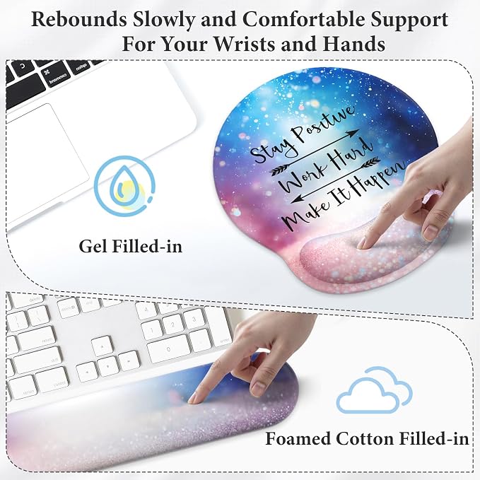 3 in 1 Ergonomic Mouse Pad and Keyboard Wrist Rest with Coaster Set-Glitter | Cute Large Mousepad with Gel Wrist Support for Gaming Computer Laptop Women Office Home Desk Decor