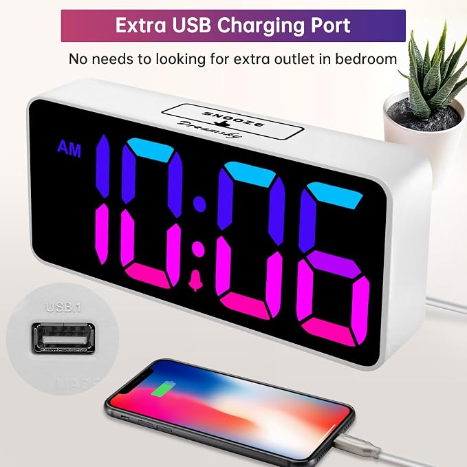 DreamSky Large Digital Alarm Clock Big Number for Seniors/Visually Impaired | RGB 9 Inches Desk Clock for Bedroom, Dimmable Jumbo Display, USB Ports, Loud Alarm for Heavy Sleepers, Adjustable Volume