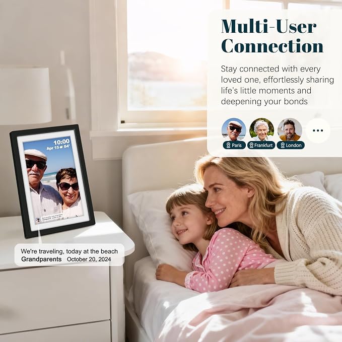 Frameo Digital Photo Frame WiFi Matte Black Frame 10.1 Inch Picture Frame with 1280x800 HD IPS Touchscreen, Built-in 32GB, Send Photo Video via Frameo App/USB/SD, Gifts for Women Men