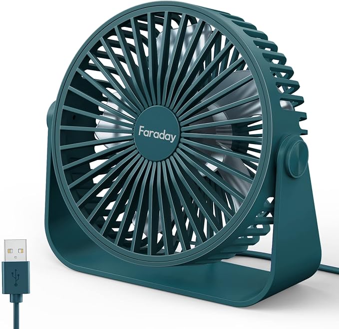 FARADAY USB Desk Fans 5 Inches Portable Table Fans 360° Head Rotation Small Personal Desktop Fan for Home Office, 3 Speeds, Deep Green