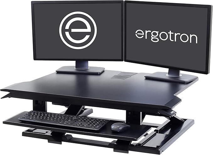 Ergotron – WorkFit-TX Standing Desk Converter, Dual Monitor Sit Stand Ergonomic Desk Riser for Tabletops – 32 Inch Width, Black