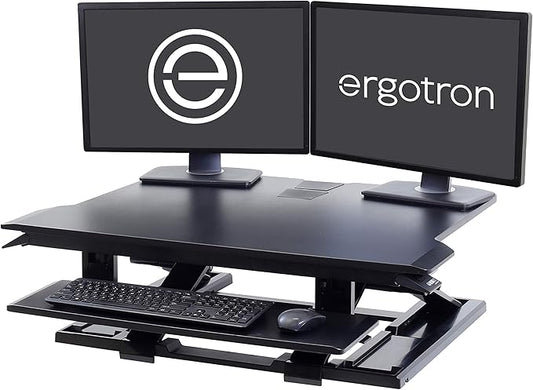 Ergotron – WorkFit-TX Standing Desk Converter, Dual Monitor Sit Stand Ergonomic Desk Riser for Tabletops – 32 Inch Width, Black