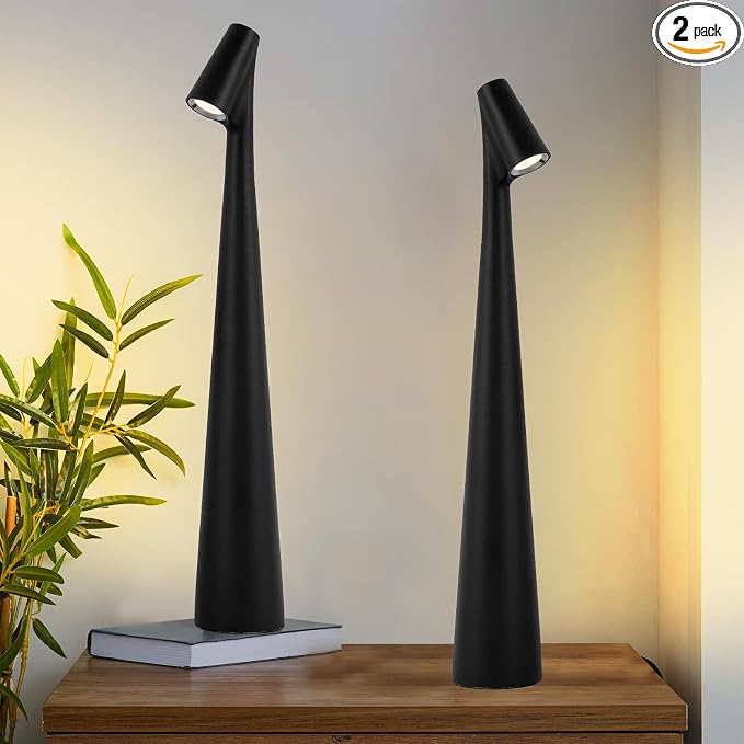 Black Set of 2 Cordless Table Lamps Rechargeable Battery Operated Lamp Touch,Waterproof Desk Lights for Reading,Bedroom, Living Room,Nightstand,3 Levels Brightness