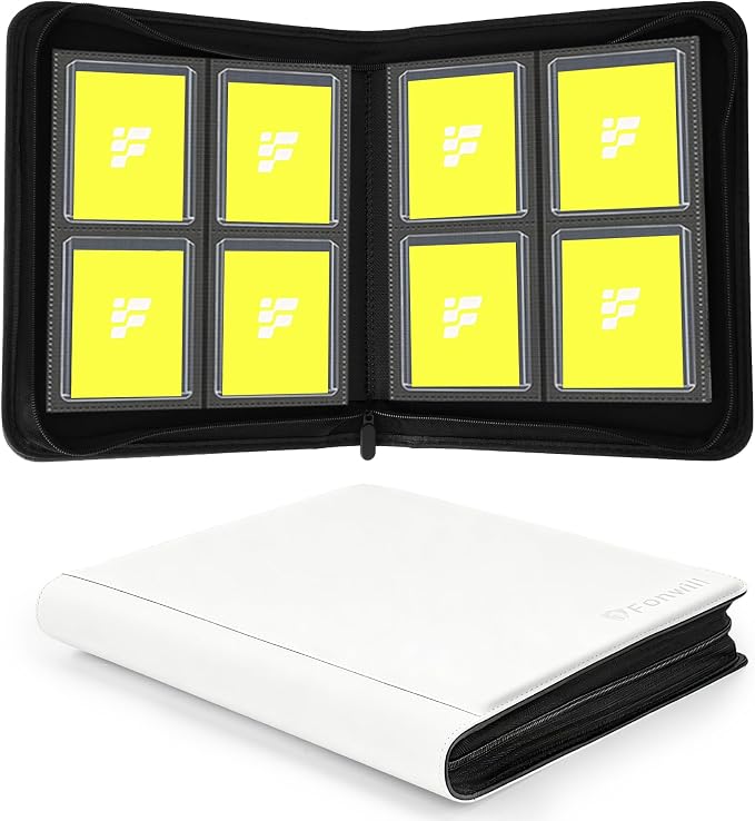 Top Loader Binder, Holds 112 Cards in 3"x4" Toploaders, Trading Card Binder 4 Pocket for TCG, MTG, YGO, Game Cards, Sports Cards(White)