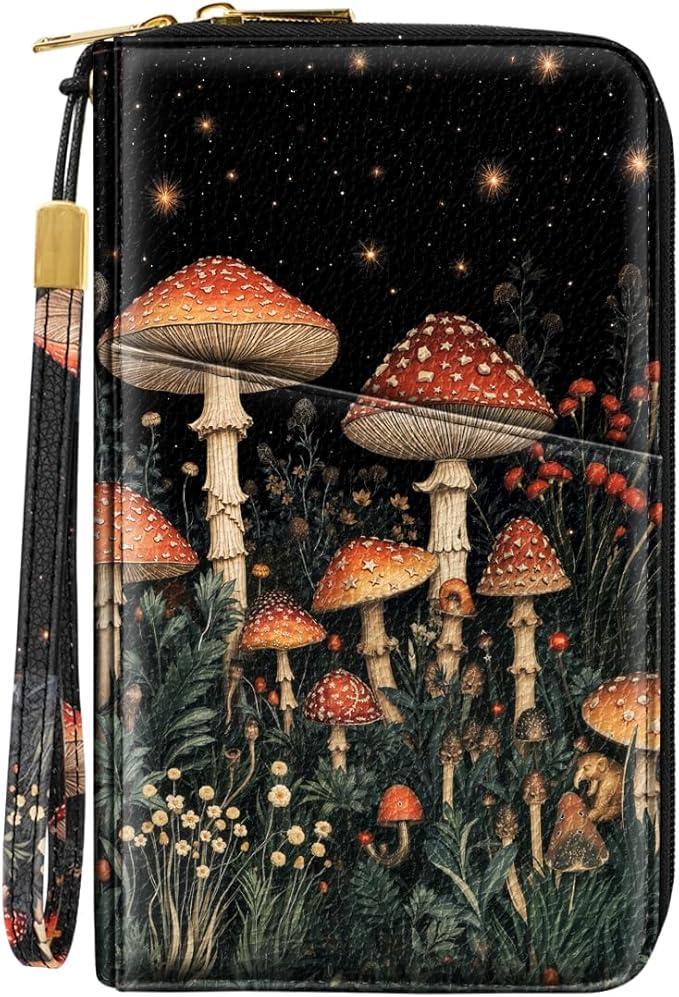 Family Passport Holder Wallet RFID Blocking Document Organizer | PU Leather Mulit-purpose Travel Wallet Credit Cards Case for Women Men, Mushroom