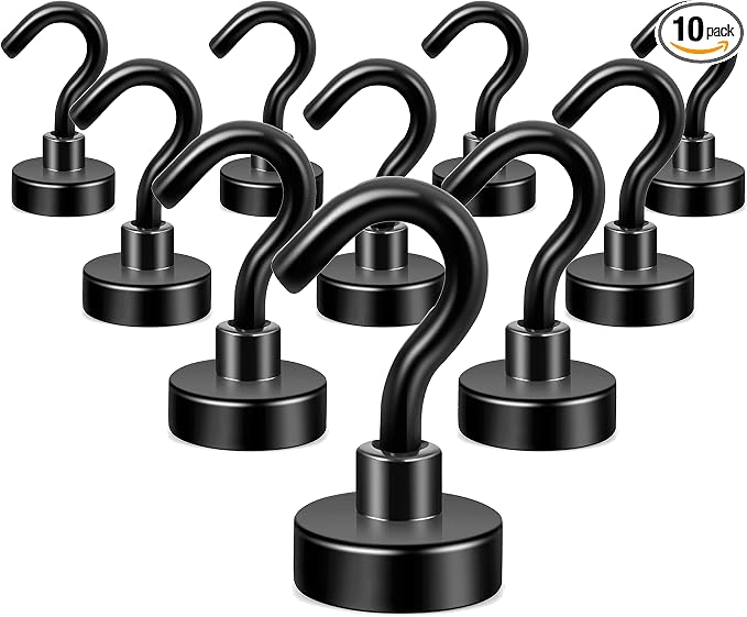Neosmuk Magnetic Hooks, Heavy Duty 30lb+ Strong Magnet Hook for Cruise Cabins, Cruise Essentials 2026 for Hanging, Metal Wall Refrigerator Hangers (Black, 10 Pack)