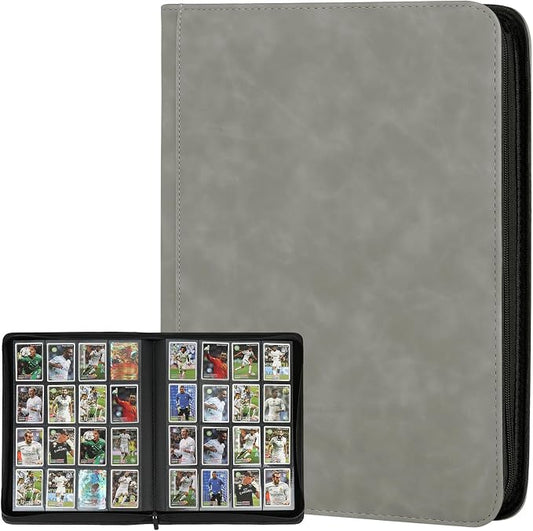 16 Pocket Ringless Side Loading Trading Card Binder, 1024 Cards PU Fixed Page Zipper Card Album for TCG Sports Game Cards, Not Fit Top Loaders (Marble Grey)