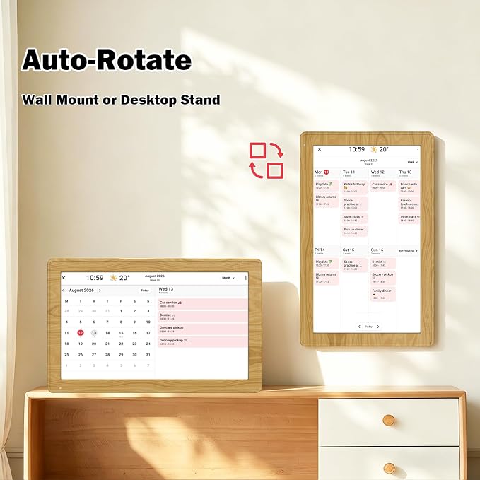 Digital Calendar 15.6 inch Wall Planner, Smart Touch Screen, Digital Calendar,Electronic Calendar & Digital Picture Frames Smart WiFi, Display for Family Schedules and meal planning,Great for Organizing Your Schedules,Planner,Teak Wood Grain