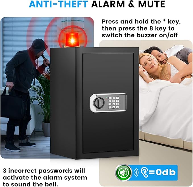 [19.7" Tall] Safe Box, 3.5 Cuft Home Safes with Fireproof Waterproof Bag, Security Digital Safe for Home with Programmable Keypad Keys, Smart Alert, Mute Mode, Anti-theft Document Safe for Valuables