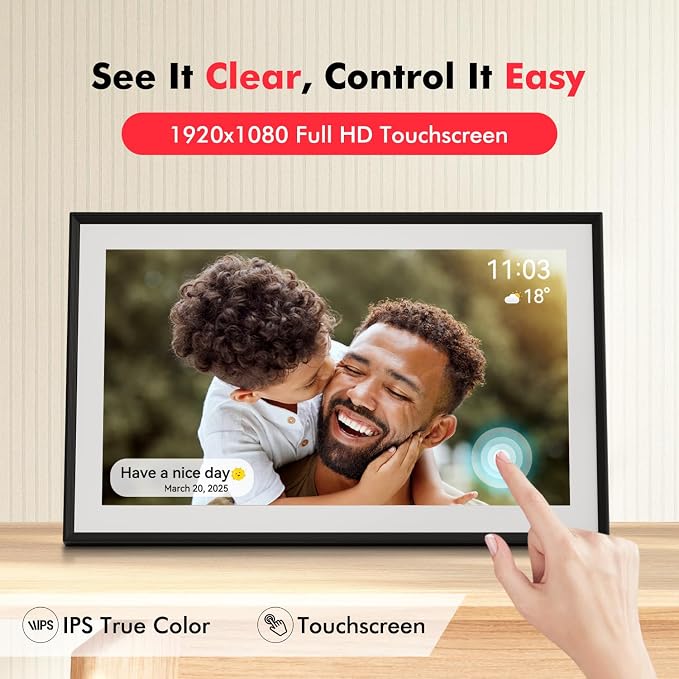 Digital Picture Frame, Frameo 15.6 Inch Large Digital Photo Frame WiFi, 1920 * 1080 IPS FHD Touch Screen, 32GB, Tabletop&Wall-Mounted, Electronic Photo Frame, Share Video, Birthday, Wedding, for Mom