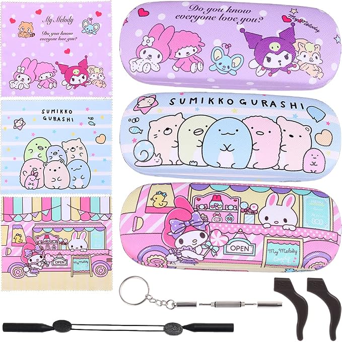 ADBGV Cute Stylish Hard Shell Eyeglasses Cases Protective Case Storage Box With Glasses Cloth Eyeglass Strap for Girl Teen
