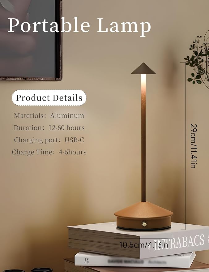 LED Rechargeable Cordless Table Lamps Brown | 2 Pcs Portable Modern USB Battery Operated Lights,Waterproof Touch Dimmable Desk Lamp,for Patio,Restaurant,Bar,Dining Home