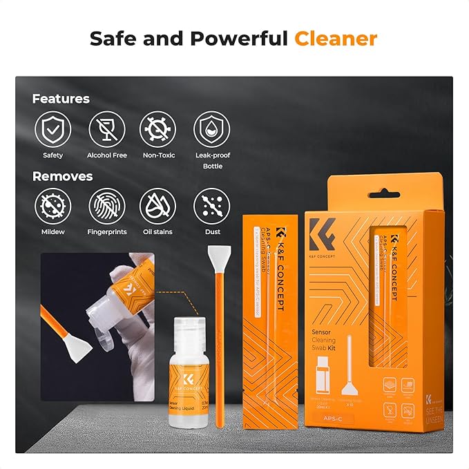 K&F CONCEPT 16mm APS-C Sensor Cleaning Swab*10 + 20ml Sensor Cleaner, DSLR SLR Digital Camera CMOS and CCD Sensor Cleaning Swab Kits for Nikon Sony Canon Camera Clean