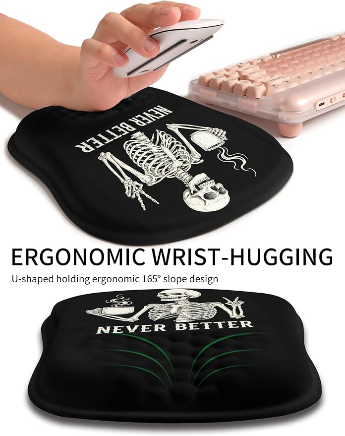 Hokafenle Ergonomic Wrist-Hugging Mouse Pad Wrist Support, U-Shaped Holding Wrist Rest Mousepad for Carpal Tunnel Pain Relief with Cushioned Memory Foam Slope Massage Bulge (10.2x8.3 in,Never Better)