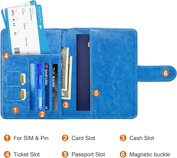 Eoehro Passport Holder for Travel Essentials, Passport Wallet Cover Case for Travel Must Haves Accessories,Passport Book Holders for Women and Men(blue)