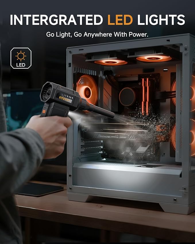 Compressed Air Duster, Electric Air Duster with Upgraded Powerful 40MM Brushless Motor, 4-Gear Cordless Mini Hand Blower with LED Light, 27.75Wh Rechargeable Turbofan for Keyboard, Car, Home, Outdoor