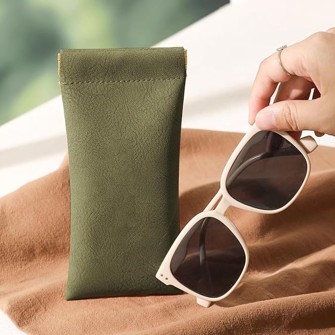 Glasses Cases Soft, Leather Eyeglasses Cases, Squeeze Top Portable Sunglasses Case, PU Glasses Pouch for Men Women