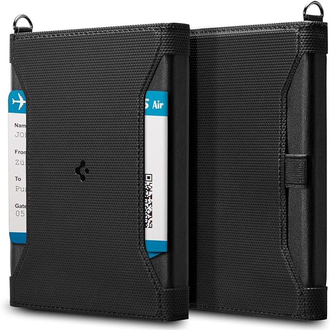 Spigen Life Passport Card Cover Holder, RFID Blocking | Travel Document Organizer, SIM Card Pin Included - Black