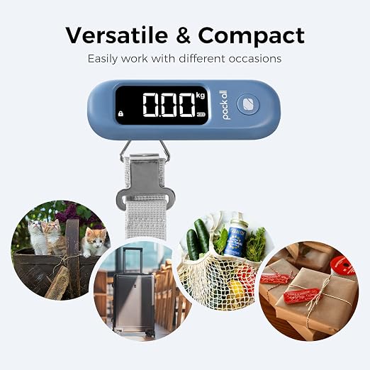 pack all Digital Luggage Scale for Travel, 110Lbs Capacity, 0.1Lb Precision | Handheld, Backlit LCD Display, Lb/Kg/Oz Conversion, Tare Function, Battery Included, Navy