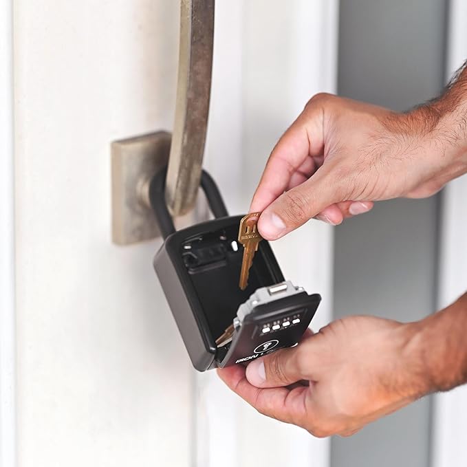 Iron Lock® Small Portable Key Lock Box with Code, U-Shackle (Small, Black) | U-shackle opens fully out to loop over a handle, gate, latch or rail; rolling combination dials, no app, no battery