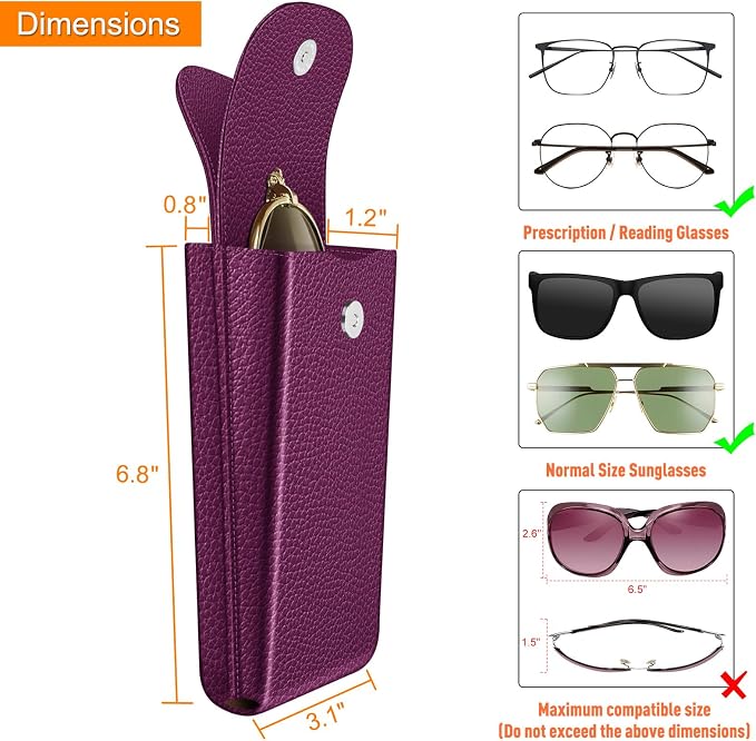 FINTIE Double Glasses Case with Carabiner Hook, Portable Vegan Leather Eyeglass Case Anti-scratch Sunglasses Pouch