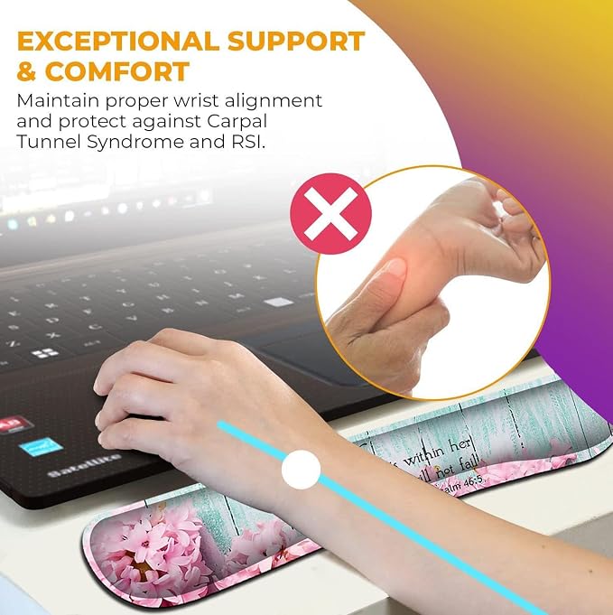 Mouse Pad with Wrist Support, Ergonomic Gel Mouse Pad Beautiful Flowers,Pink Hyacinths on Wood Panel，Non-Slip Durable, Memory Foam Keyboard Wrist Rest, Suitable for Office Typing Games