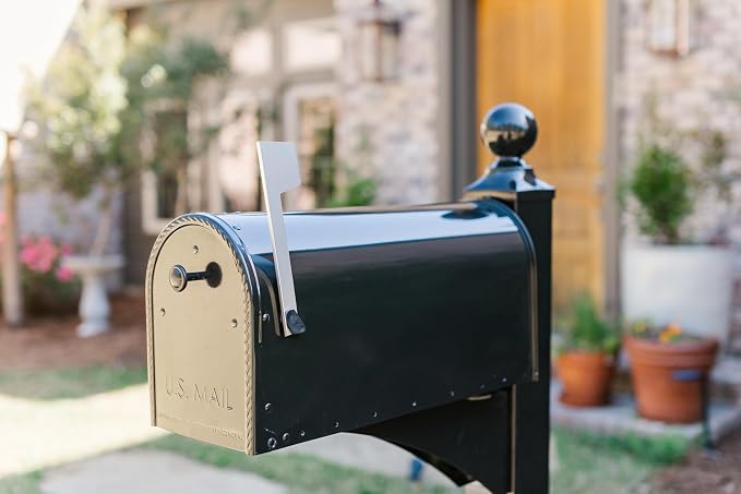 Architectural Mailboxes Edwards Post Mount Mailbox, Black, Large | Galvanized steel build for outside with rust-resistant powder-coat finish and a magnetic door closure. USPS approved.