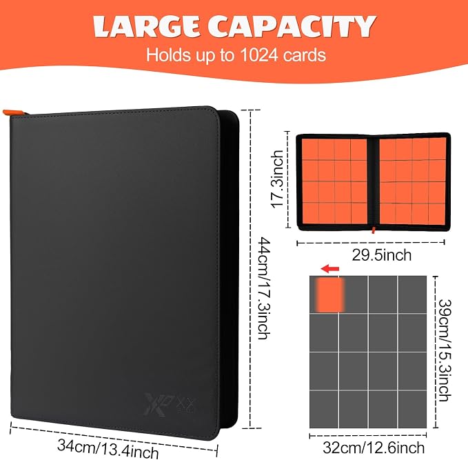 1000+ Pockets Trading Card Binder 1024 Capacity (16-Pocket, Black)