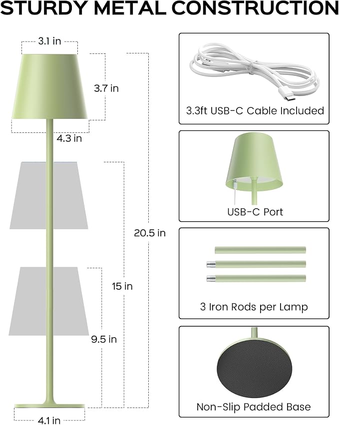JACKYLED Cordless Table Lamps Rechargeable, 3 Adjustable Height, 5000 Capactiy Operated, 3 Colors Smooth Dimming, Portable LED W