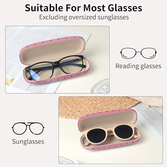 Glasses Case Hard Shell, Cute Sunglasses Case for Women Leather Protective Case for Eyeglass with Cleaning Cloth
