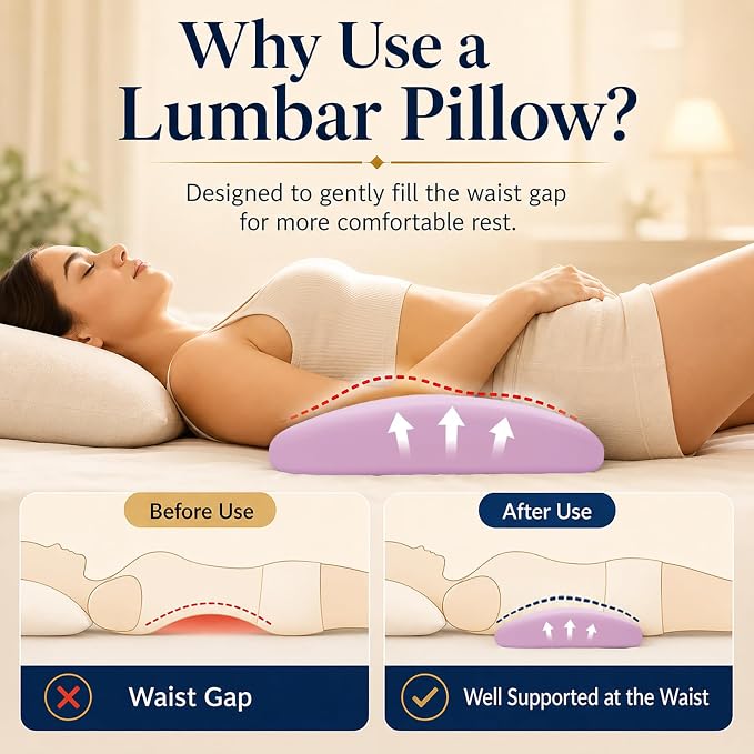 vamorry Lumbar Pillow for Sleeping, Lumbar Support Pillow for Bed for Back Pain Relief, Memory Foam Lower Back Pillow for Bed, Back Support Pillow for Side & Back Sleepers, Washable Cover