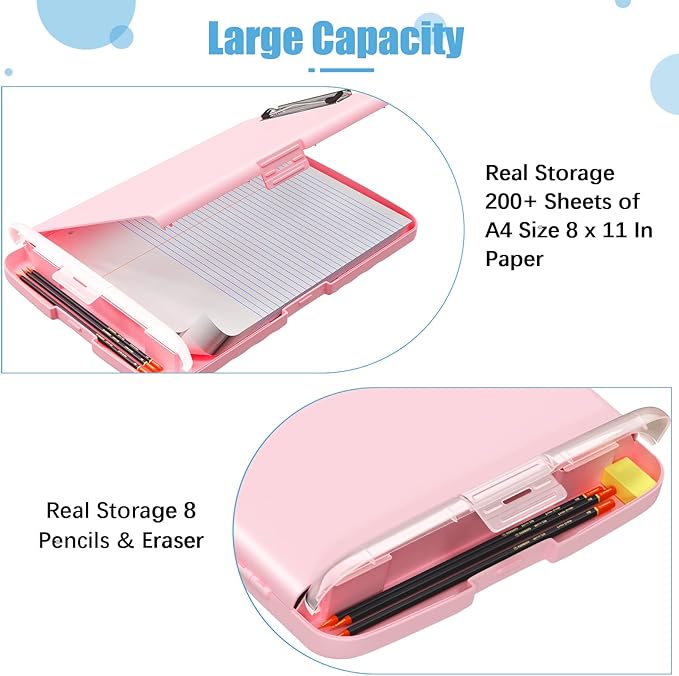 Hongri Clipboard with Storage with Pencil Case, 8.5 x 11 Storage Clip Board | High Capacity Organization Box for A4 Letter Legal Paper, Heavy Duty Folio & Side-Opening for Nurses, Teachers, Pink