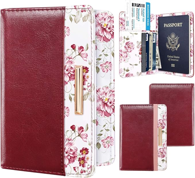 Coco Rossi Passport Holder for Travel Women Slim RFID Passport Cover Wallet | Travel Essentials, Passport Book Holders, Passport Wallet Cover Case, PU Leather, Cute, Thin, Spliced Design, Burgundy