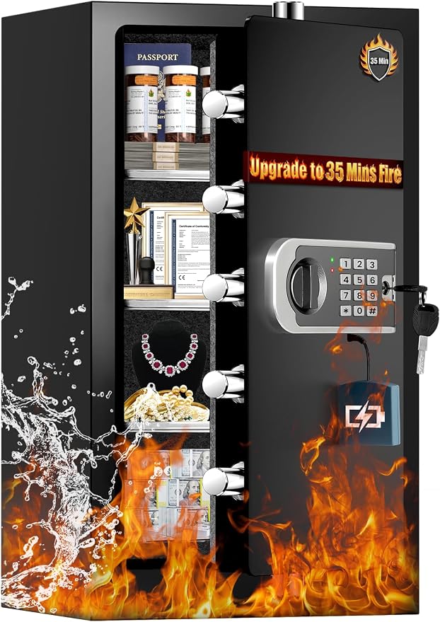 [2026 Upgraded] 35 Mins Heavy Duty Fireproof Safe, 7.5 Cuft Home Safe | Fire Proof Safe with Digital Keypad Keys, Smart Alert, Mute Mode, Security Safes for Home Office Documents