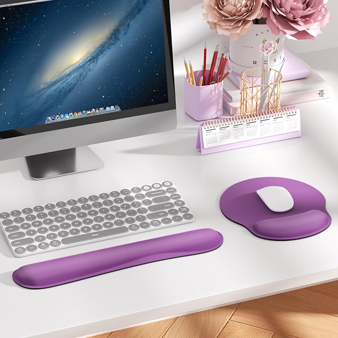 KTRIO Keyboard Wrist Rest & Mouse Pad with Wrist Rest, Violet Purple | Memory Foam Wrist Support, Ergonomic Design, Non-Slip Base, Office and Home Use