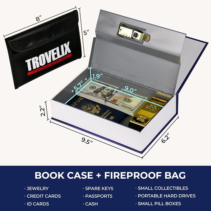 Book Safe with Combination Lock, Hidden Safe (9.5 x 6.2 x 2.2 Inch) with Fireproof Bag, Secret Diversion Safe, Hollow Book Box Hidden Storage, Money Safe Box for Cash (GREAT GATSBY)