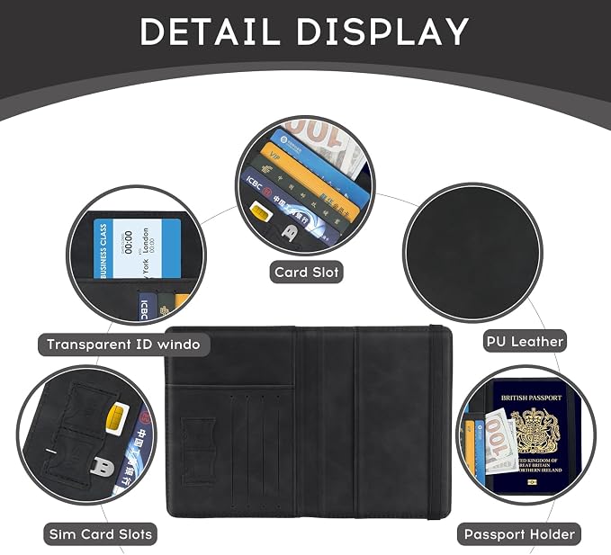 ILIYAH-Passport Cover-Passport Holder Travel Wallet-RFID Blocking Passport Case Travel Accessories Card Holder Wallet Unisex Travel Gifts (Black)