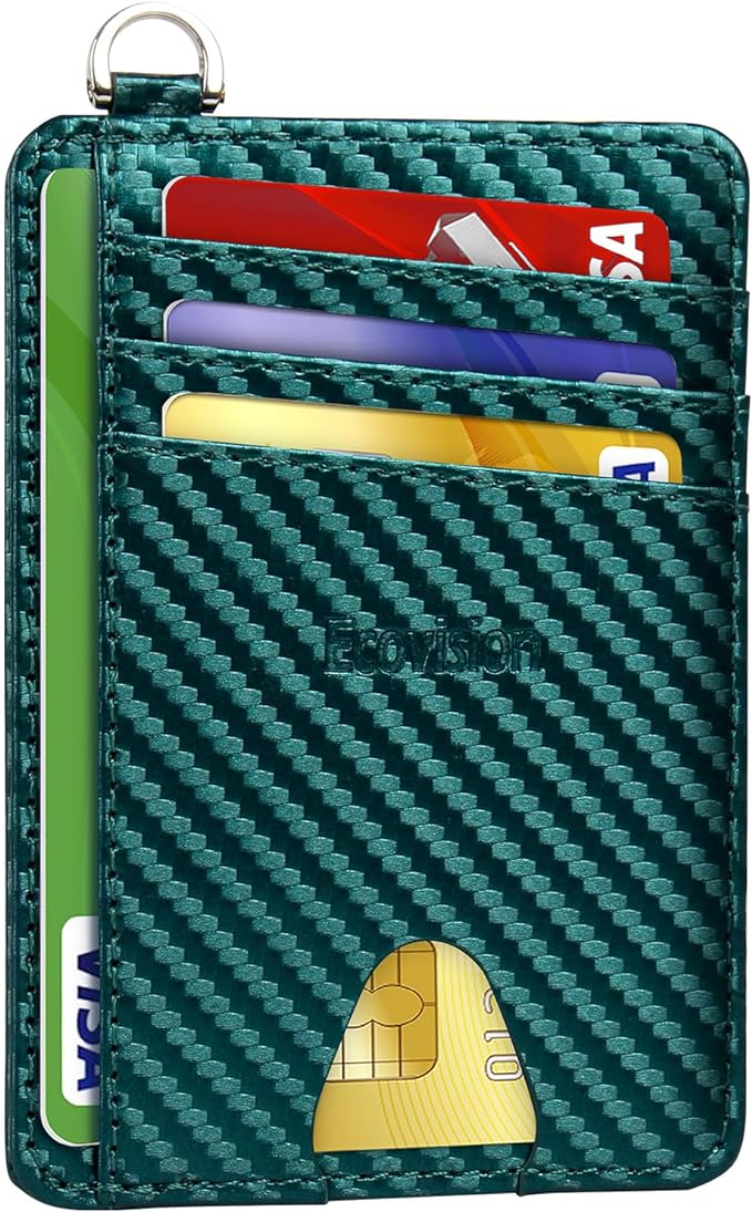 Slim Minimalist Front Pocket Wallet, RFID Blocking Credit Card Holder Wallet with Detachable D-Shackle for Men Women